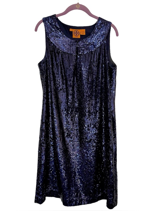 Tory Burch Dresses & Skirts - Tory Burch Kylie Silk Sequined Navy Blue Sheath Dress ~ Size 10